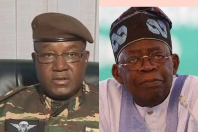 degauche à droite: le général Abdourhamane Tchini , président du Niger et son homologue nigérian Bola Tinubu